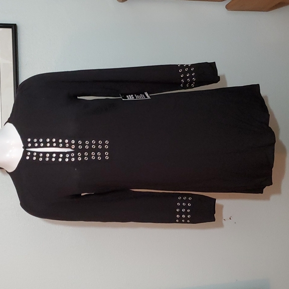 EXPRESS Womens Black Long Sleeve Tunic Shift Dress-Grommets Detail-NWT-Sz XS - Picture 1 of 16